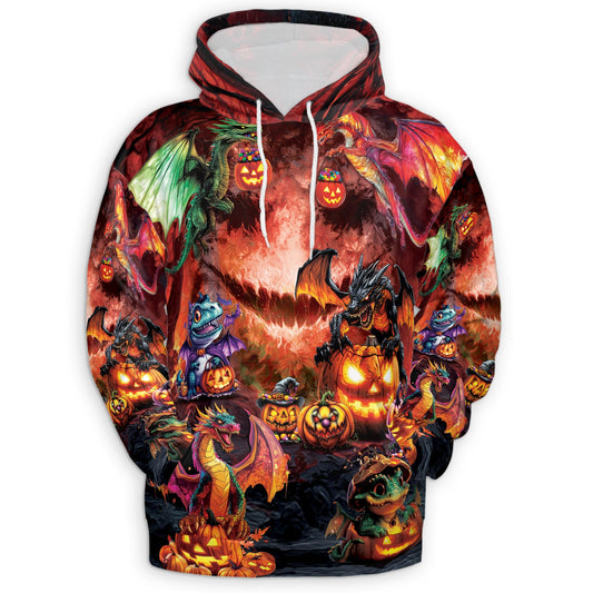Netecom Halloween Dragon 3D Print Hoodie with Front Pocket, All Over Graphic Mythology Dragon Sweatshirt Unisex Casual