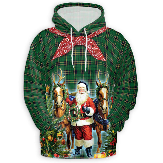 Netecom Santa Claus Cowboy Christmas Pattern 3D Hoodie with Front Pocket, Unisex Casual All Over Graphic Sweatshirt