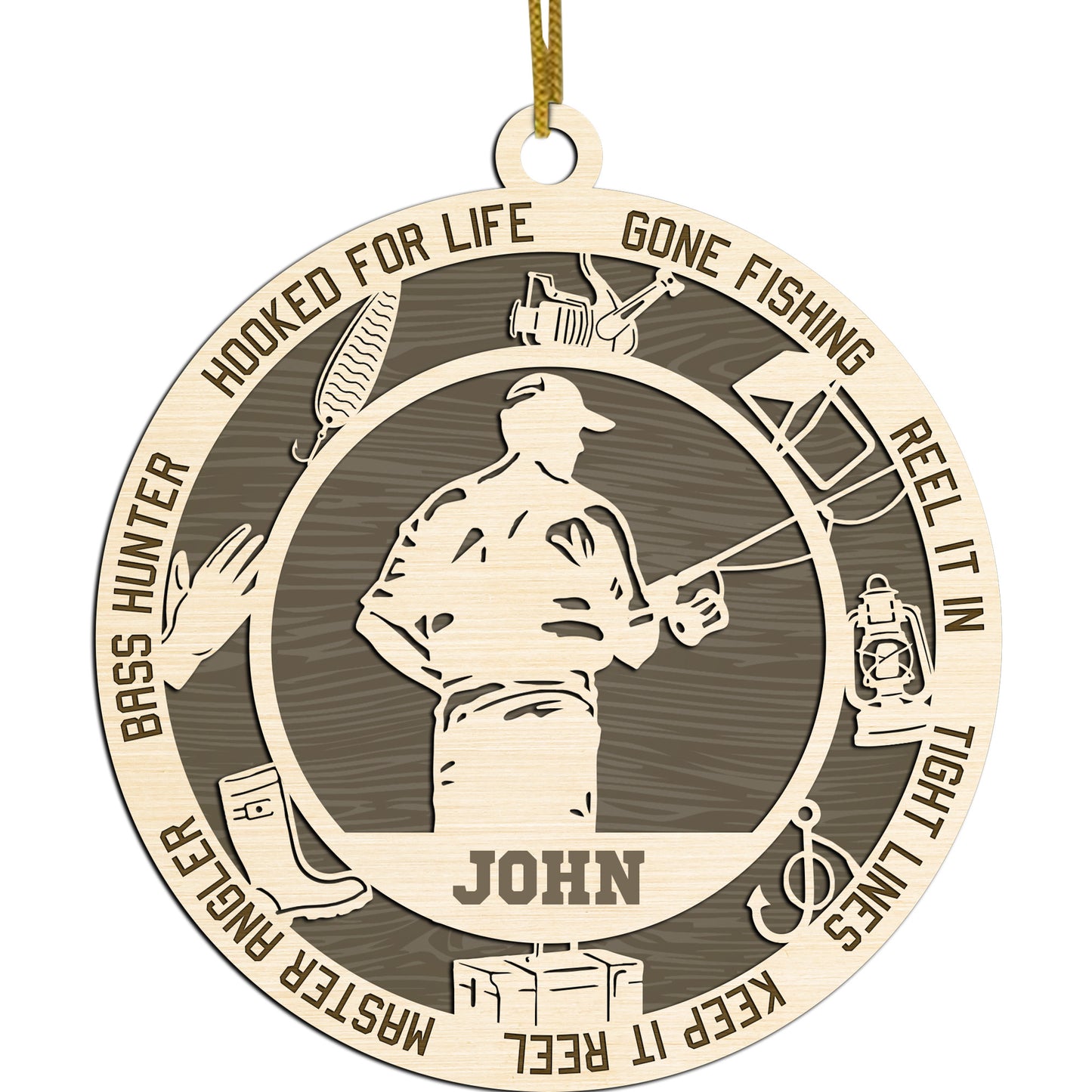 Netecom Personalized Custom Fishing Ornament – Personalized Wooden Fishing Design with “Gone Fishing” & Custom Name