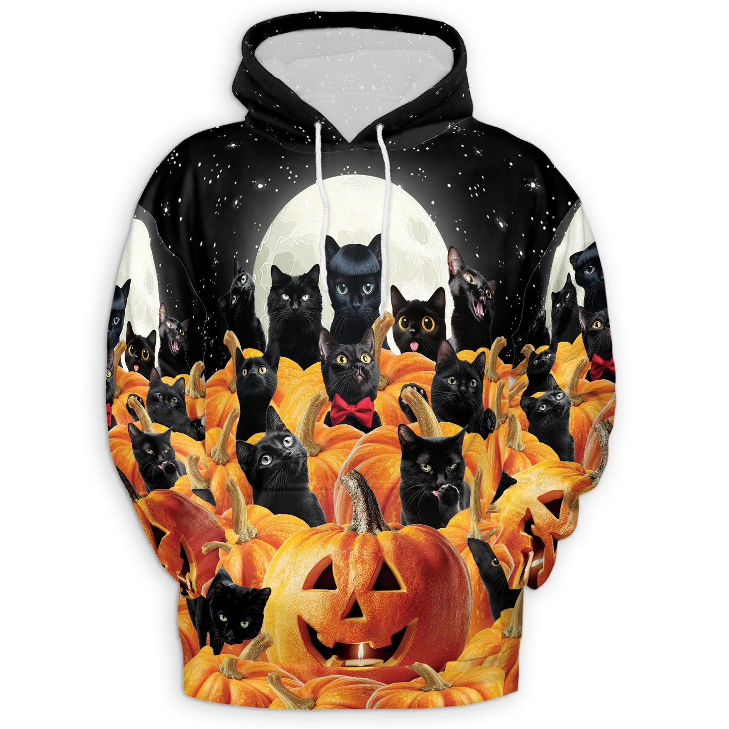Netecom Cute Black Cat Pumpkin Halloween 3D Print Hoodie with Front Pocket, All Over Graphic Animal Sweatshirt Unisex Casual