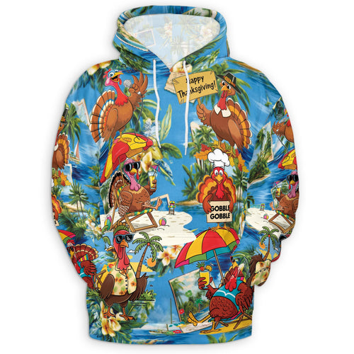 Netecom Turkey Happy Thanksgiving Print Hoodie with Front Pocket, All Over Graphic Funny Turkey Sweatshirt Unisex Casual