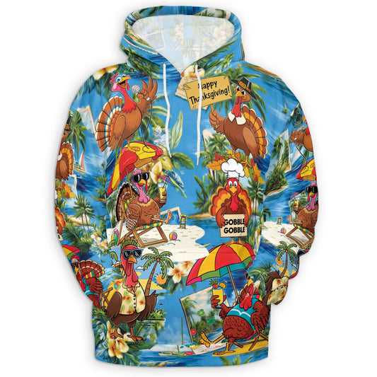 Netecom Turkey Happy Thanksgiving Print Hoodie with Front Pocket, All Over Graphic Funny Turkey Sweatshirt Unisex Casual