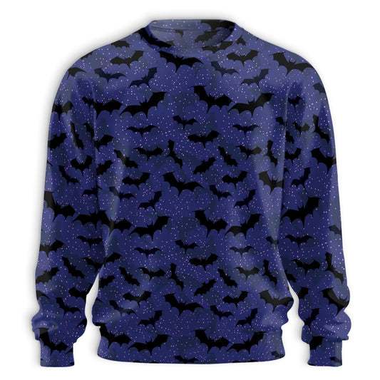 Netecom Halloween Bat Pattern Sweatshirt 3D All Over Print, Spooky Night Outfit, Crewneck Pullover for Costume Party