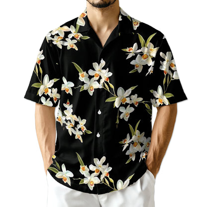 Netecom Orchid Hawaiian Shirt for Men, Floral Lover Gifts, Flower Button Down Summer Beach Shirt