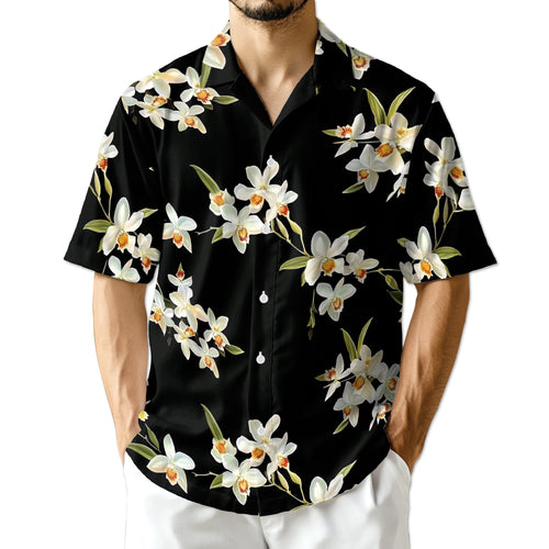 Netecom Orchid Hawaiian Shirt for Men, Floral Lover Gifts, Flower Button Down Summer Beach Shirt