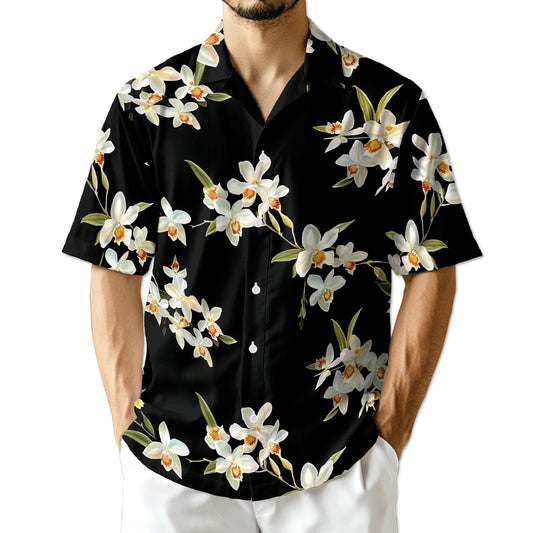 Netecom Orchid Hawaiian Shirt for Men, Floral Lover Gifts, Flower Button Down Summer Beach Shirt