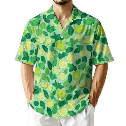 Netecom Lemon Pattern Hawaiian Shirt for Men, Lemon Lover Gifts, Fruit Button Down Summer Beach Short Sleeve Shirts