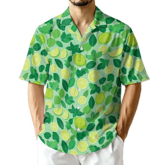 Netecom Lemon Pattern Hawaiian Shirt for Men, Lemon Lover Gifts, Fruit Button Down Summer Beach Short Sleeve Shirts
