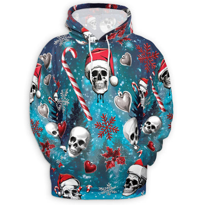 Netecom Skull Santa Christmas Print Hoodie with Front Pocket, All Over Gothic Graphic Sweatshirt Unisex Casual