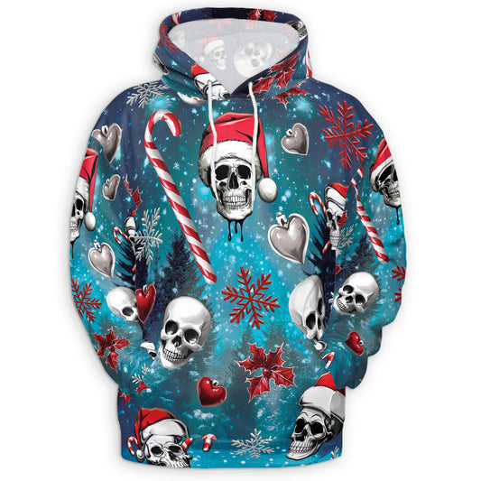 Netecom Skull Santa Christmas Print Hoodie with Front Pocket, All Over Gothic Graphic Sweatshirt Unisex Casual
