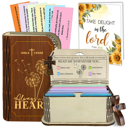 Netecom Bible Verse Box Set – Memorial Wooden Scripture Box with 150 Daily Prayer and Scripture Cards, Inspirational Christian Keepsake
