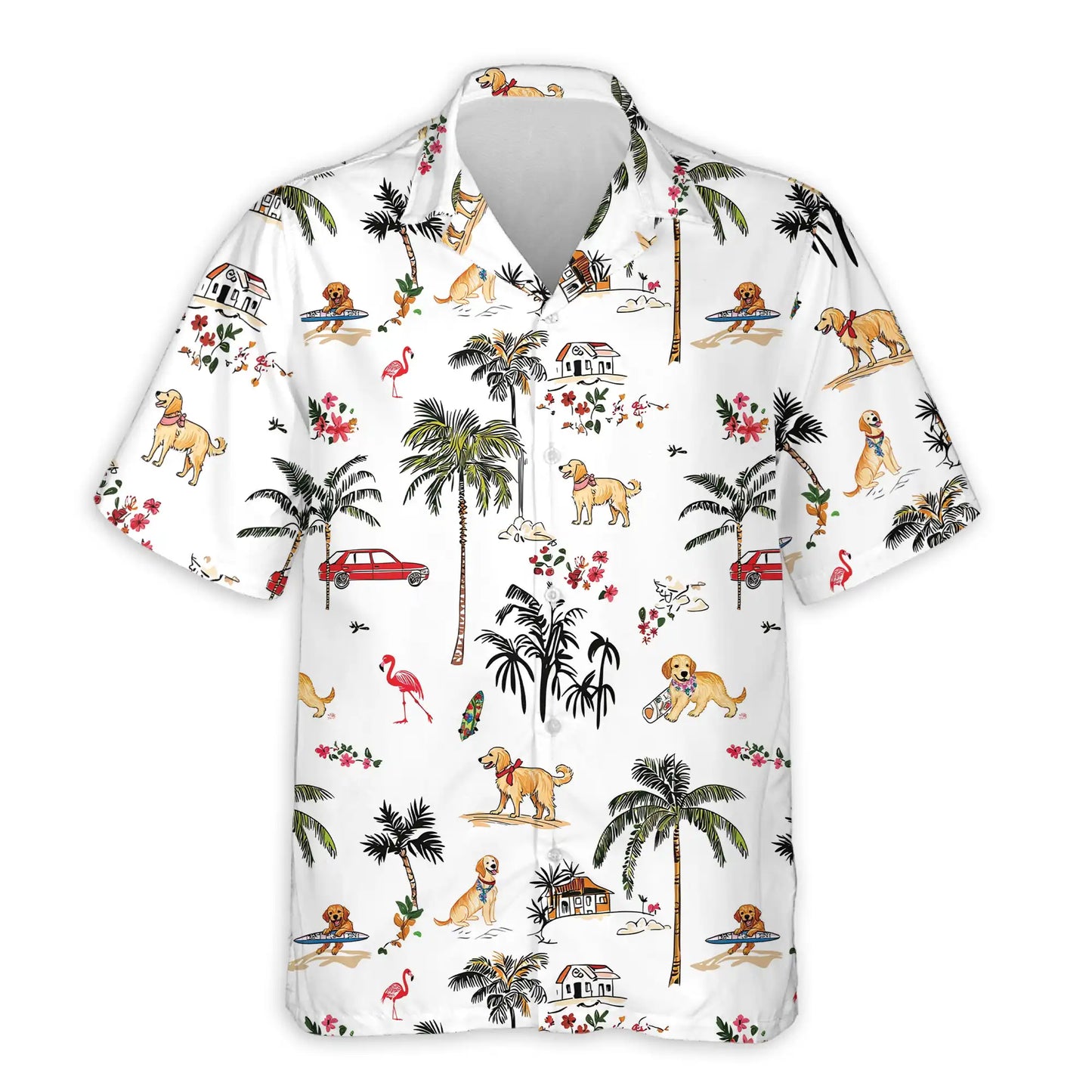 Golden Retriever Hawaiian 3D Polo Shirt | Netecom