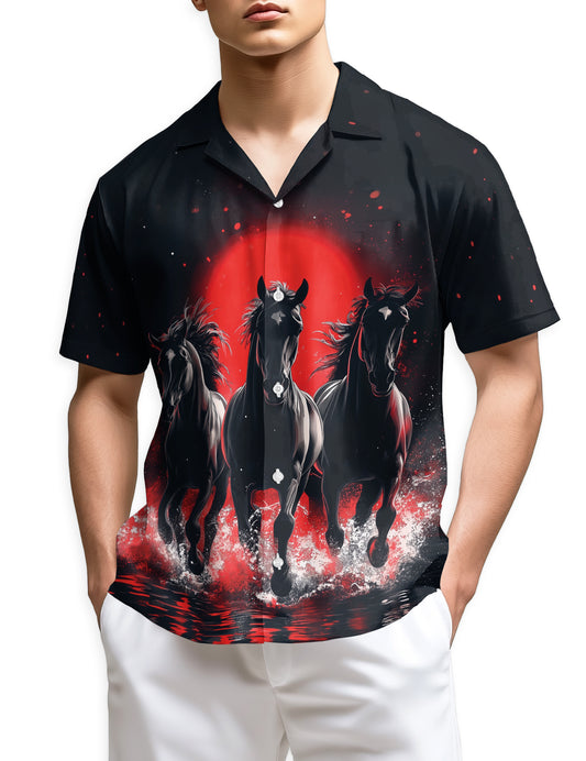 Netecom Vintage Japanese Horse Hawaiian Shirt for Men, Horse Lover Gifts, Animal Button Down Summer Beach Shirts