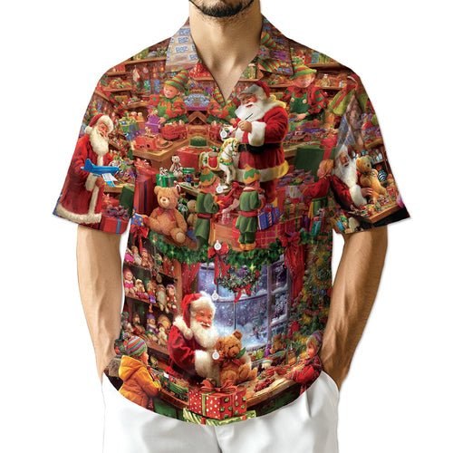 Netecom Santa Claus Workshop Hawaiian Shirt for Men Women, Festive Christmas Holiday Button Down Summer Beach Shirt, S-5XL