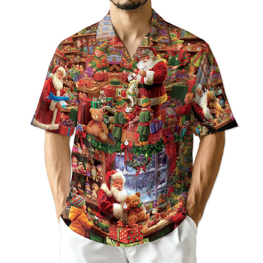 Netecom Santa Claus Workshop Hawaiian Shirt for Men Women, Festive Christmas Holiday Button Down Summer Beach Shirt, S-5XL
