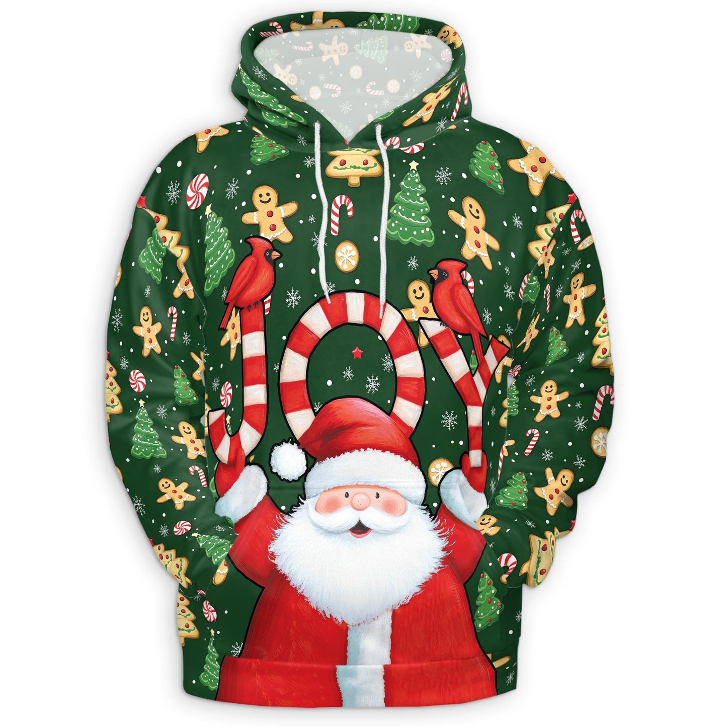 Netecom Santa Claus Joy Christmas 3D Hoodie with Front Pocket, Unisex Casual All Over Gingerbread Graphic Sweatshirt