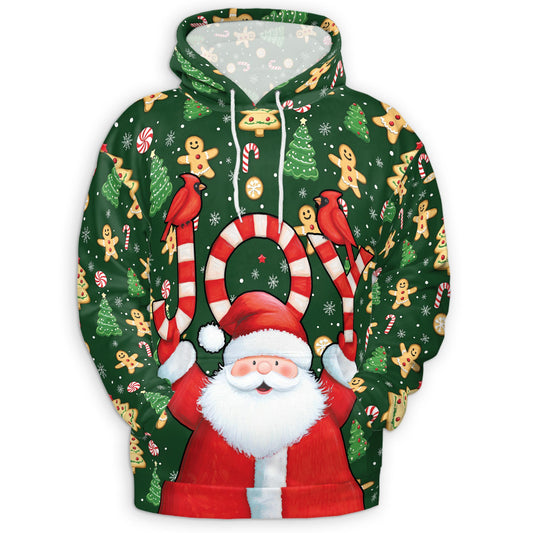 Netecom Santa Claus Joy Christmas 3D Hoodie with Front Pocket, Unisex Casual All Over Gingerbread Graphic Sweatshirt
