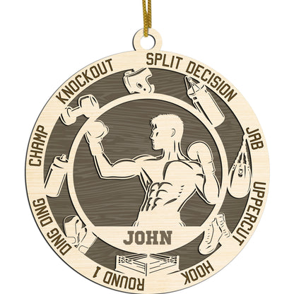 Netecom Personalized Boxing Ornament – Custom Wood Boxing Christmas Decoration with Engraved Name and Sports Design