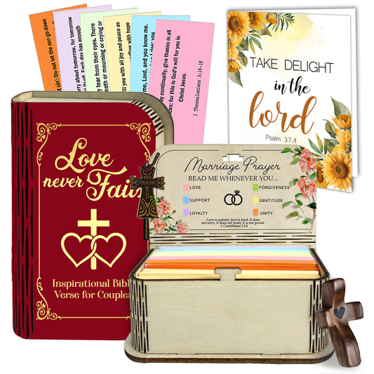 Netecom Marriage Bible Verse Box Set 150 Prayer Cards – Wooden Scripture Cards Box, Christian Wedding Gift for Couples, Mom and Dad, Faith-Based Housewarming Gift