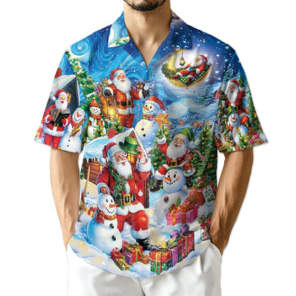 Netecom Santa Claus and Snowman Hawaiian Shirt, Festive Christmas Holiday Party Button Down Summer Beach Shirt, S-5XL