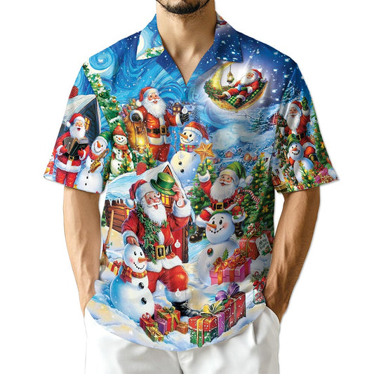 Netecom Santa Claus and Snowman Hawaiian Shirt, Festive Christmas Holiday Party Button Down Summer Beach Shirt, S-5XL