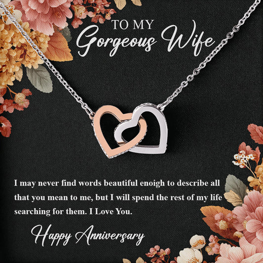 Netecom Personalized To My Gorgeous Wife Necklace from Husband, Custom Message Card with Name, Interlocking Heart Jewelry Gift for Couple, Anniversary, Wedding, Birthday, Christmas