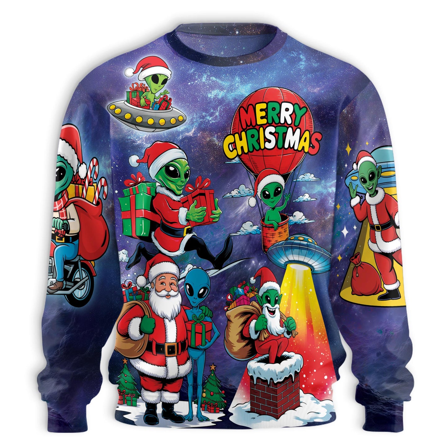 Netecom Extraterrestrial Santa Sweatshirt 3D All Over Print, Space Christmas Design, Crewneck Pullover for Costume Party