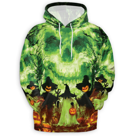 Netecom Halloween Ghost 3D Print Hoodie with Front Pocket, All Over Graphic Pumpkins Skull Sweatshirt Unisex Casual