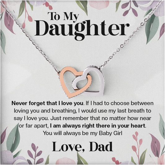 Netecom Personalized To My Daughter Necklace from Mom, Custom Message Card with Name, Interlocking Heart Jewelry Gift for Birthday, Christmas
