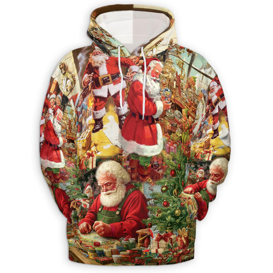 Netecom Santa Claus Christmas 3D Hoodie with Front Pocket, Unisex Casual All Over Festive Holiday Graphic Sweatshirt