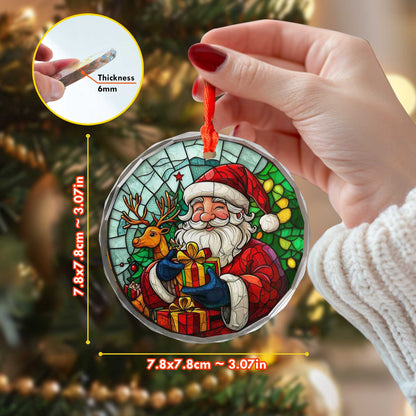 Netecom Santa Claus & Reindeer Glass Ornament – Christmas Tree Decoration, Holiday Gift Keepsake, 3 in