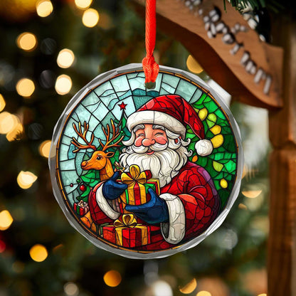 Netecom Santa Claus & Reindeer Glass Ornament – Christmas Tree Decoration, Holiday Gift Keepsake, 3 in