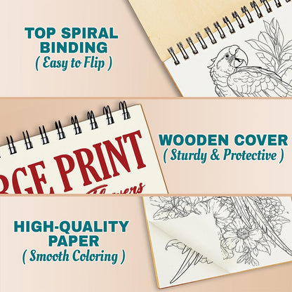 Netecom Large Print Macaw and Flowers Coloring Pages For Adults