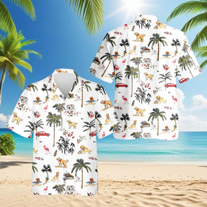 Golden Retriever Hawaiian 3D Polo Shirt | Netecom