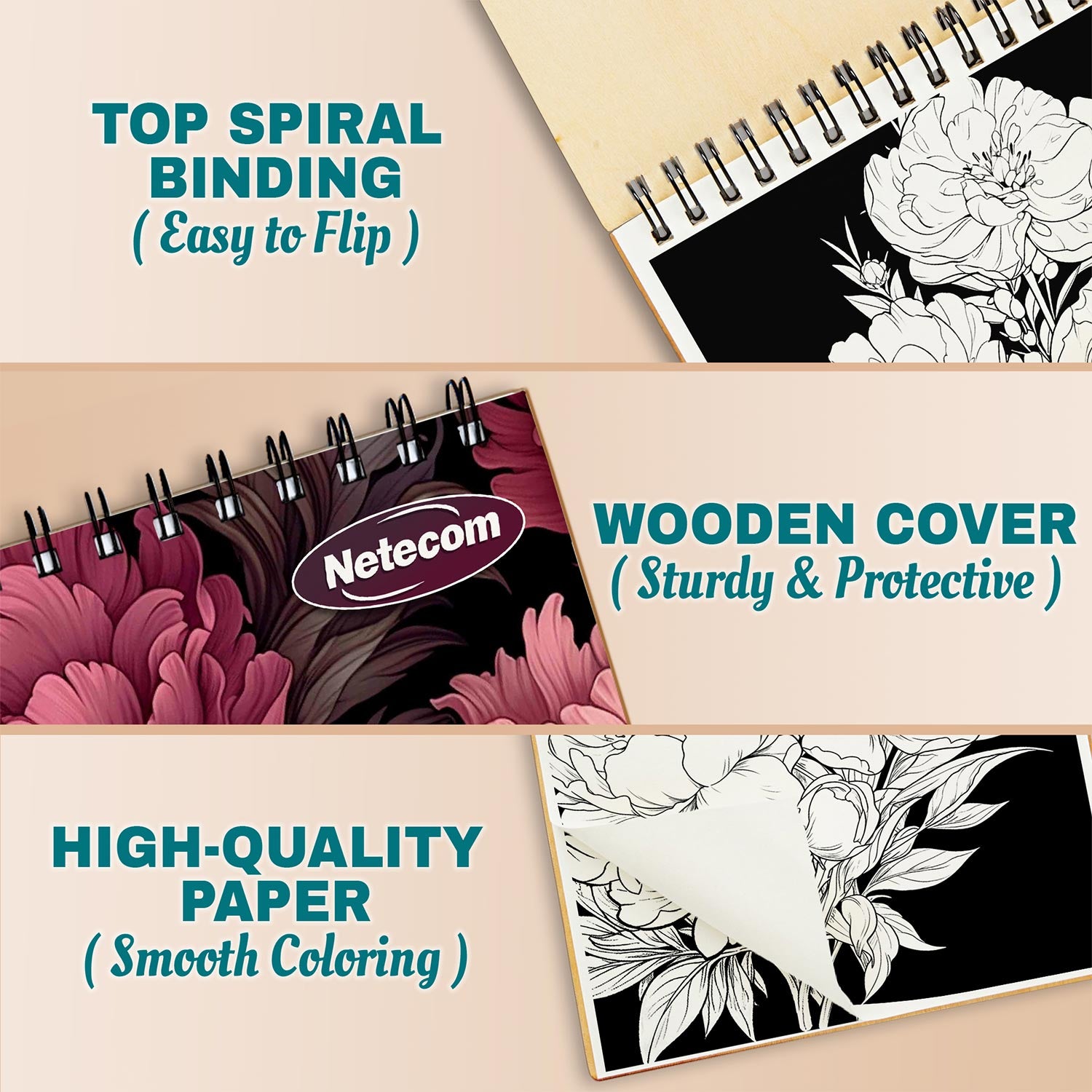 Netecom Midnight Peonies Flowers Coloring Pages For Adults