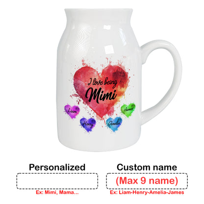 Netecom Personalized I Love Being Custom Name Ceramic Vase, Custom Names with Heart Design, Family Gift for Mother’s Day or Christmas