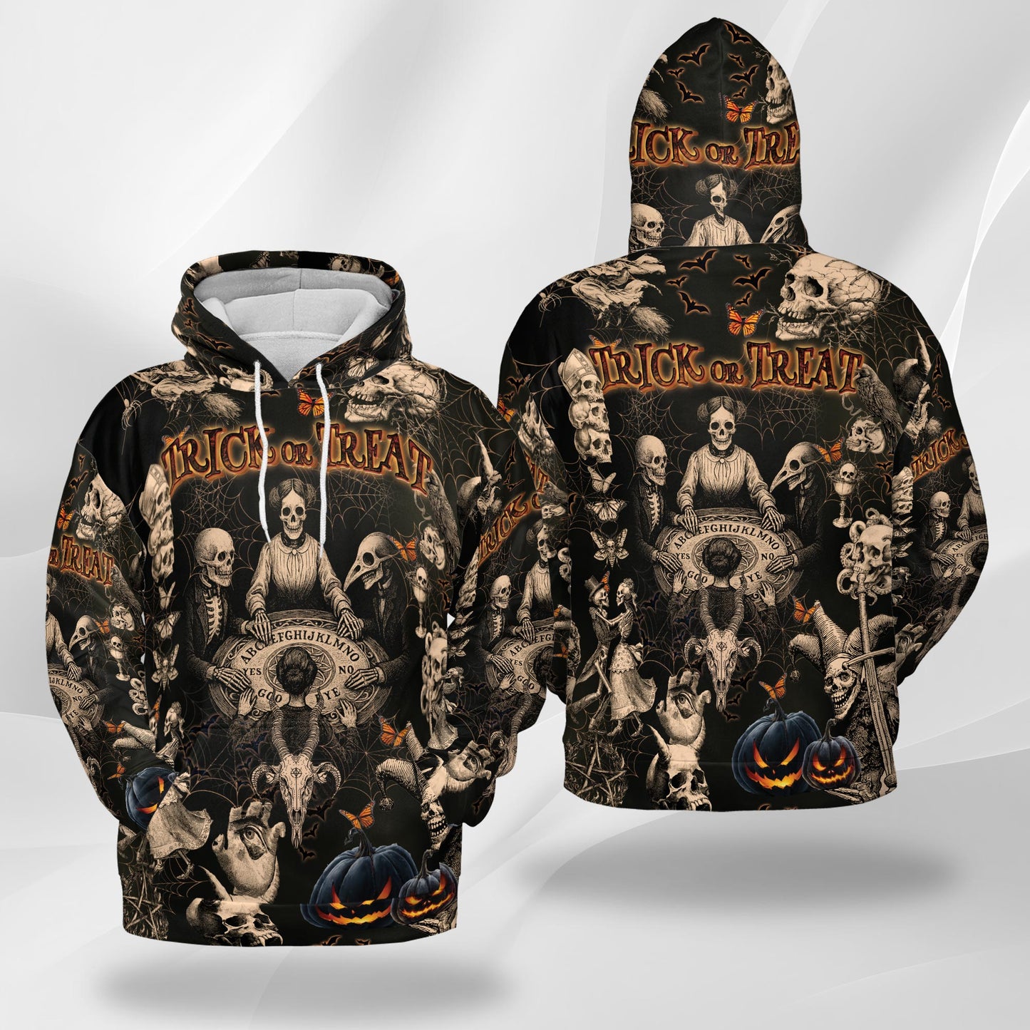 Netecom Vintage Skull Halloween 3D Print Hoodie with Front Pocket, All Over Graphic Pullover Sweatshirt Unisex Casual