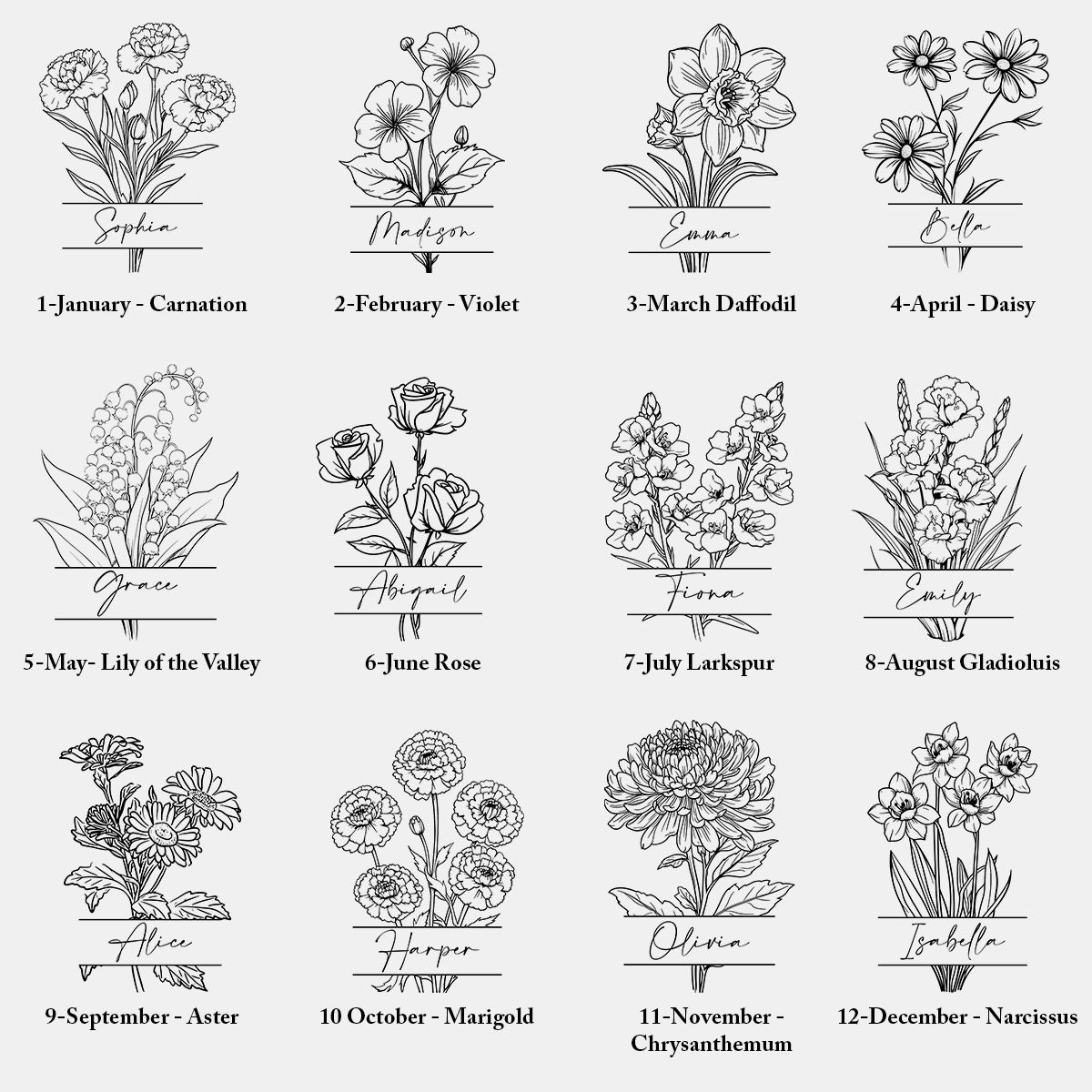 Netecom Custom Birth Month Flower Ceramic Vase with Name Personalization, Minimalist Floral Jug, Perfect Gift for Birthday