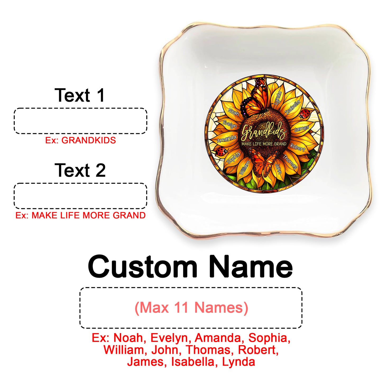 Netecom Personalized Grandma’s Garden Jewelry Tray , Custom Birth Month Flower Ring Dish , Names Ceramic Keepsake for Mother's Day & Christmas