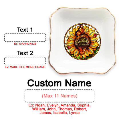 Netecom Personalized Grandma’s Garden Jewelry Tray , Custom Birth Month Flower Ring Dish , Names Ceramic Keepsake for Mother's Day & Christmas