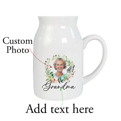 Netecom Personalized Ceramic Jug Vase with Custom Photo and Text, Unique Gift for Grandma, Mother’s Day, or Birthday