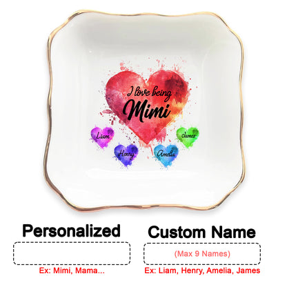 Netecom Personalized I Love Being Custom Title Jewelry Tray, Custom Names Ceramic Ring Dish with Heart Design, Mother's Day & Christmas Gift