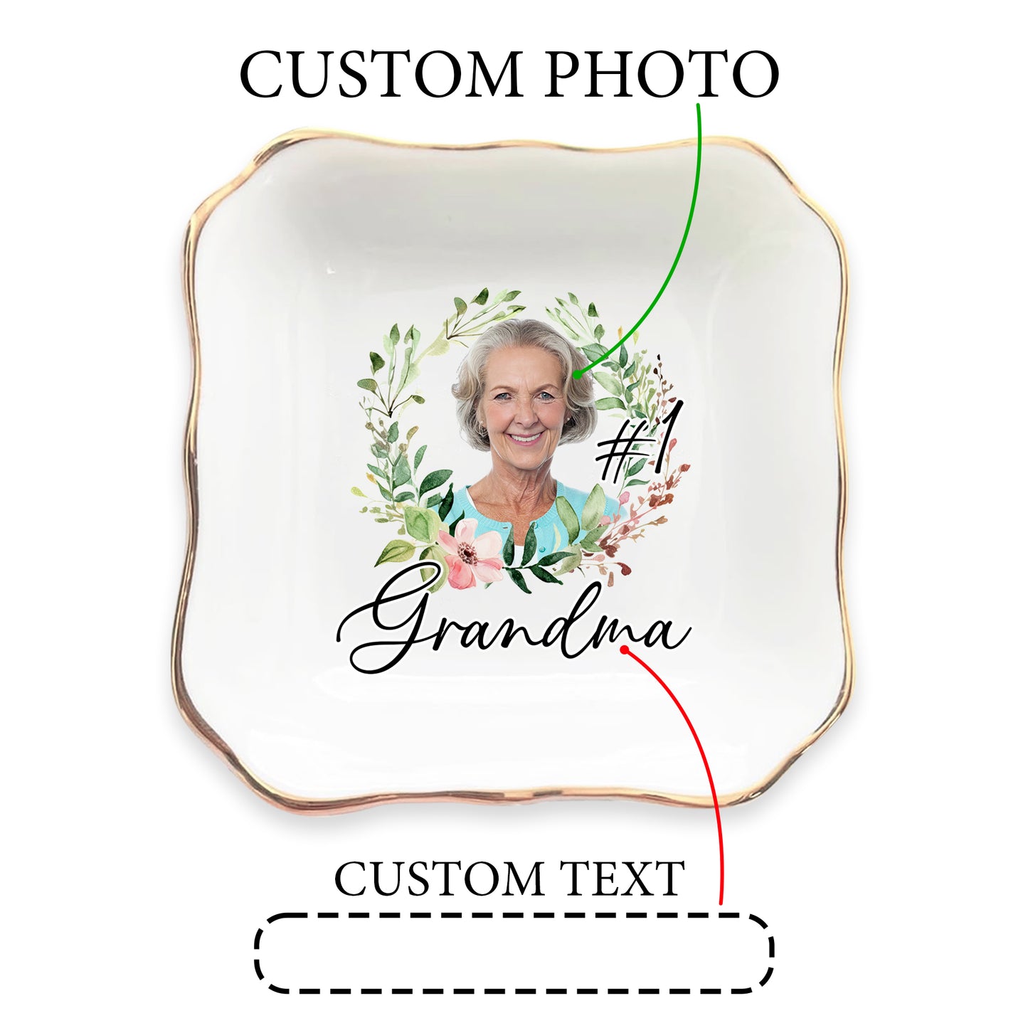 Netecom Personalized Birth Month Flower Jewelry Tray, Custom Name Ceramic Ring Dish, Elegant Gift for Mother’s Day, Bridesmaids, or Birthday