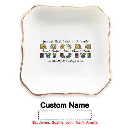 Netecom Elegant Floral "MOM" Ring Holder with Personalized Kids Names, Ideal Gift for Grandma or Mother's Day