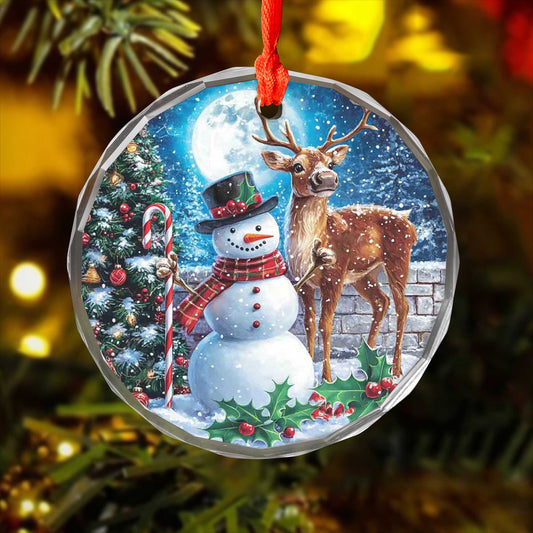 Netecom Snowman and Reindeer Glass Ornament – Christmas Tree Decoration, Holiday Keepsake Gift, 3 in