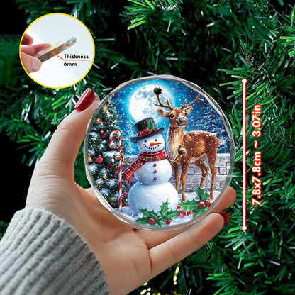 Netecom Snowman and Reindeer Glass Ornament – Christmas Tree Decoration, Holiday Keepsake Gift, 3 in