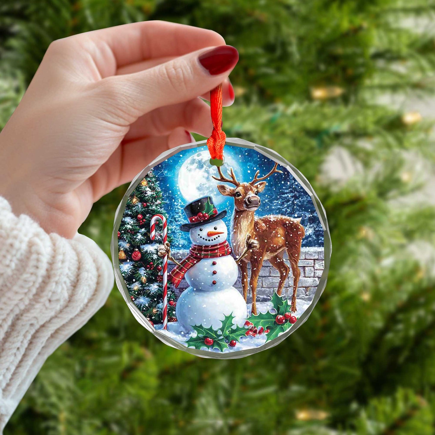 Netecom Snowman and Reindeer Glass Ornament – Christmas Tree Decoration, Holiday Keepsake Gift, 3 in