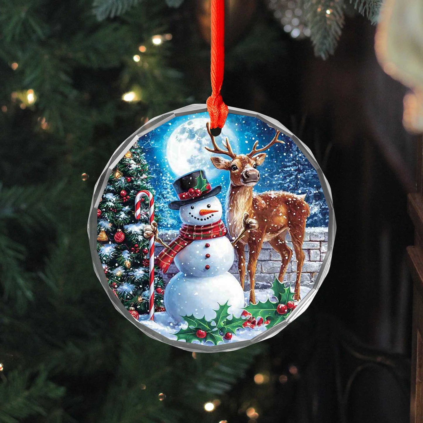 Netecom Snowman and Reindeer Glass Ornament – Christmas Tree Decoration, Holiday Keepsake Gift, 3 in