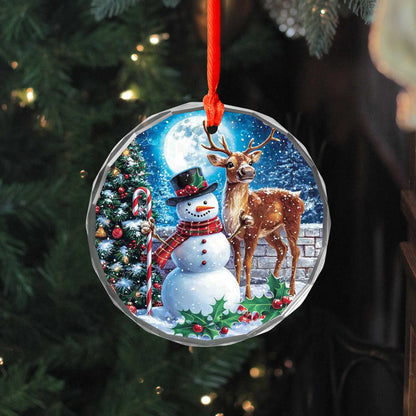 Netecom Snowman and Reindeer Glass Ornament – Christmas Tree Decoration, Holiday Keepsake Gift, 3 in