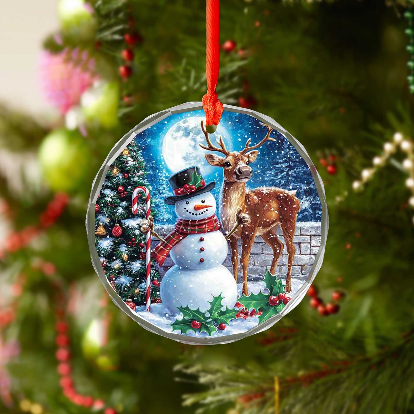 Netecom Snowman and Reindeer Glass Ornament – Christmas Tree Decoration, Holiday Keepsake Gift, 3 in
